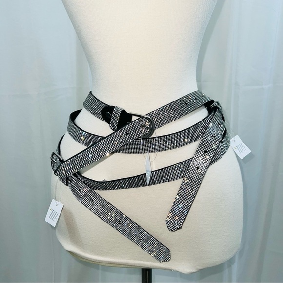 NEW Rhinestone Black Leather Belt with Adjustable length main image 5